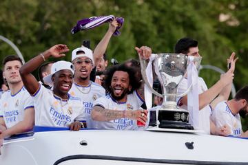 Real Madrid celebrate winning their 35th Spanish league title on Saturday.