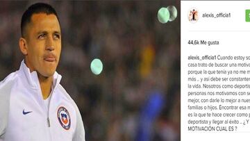 Alexis Sánchez y su mensaje en instagram.