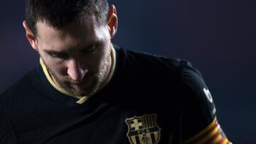 (FILES) Barcelona's Argentinian forward Lionel Messi reacts during the Spanish Copa del Rey (King's Cup) quarter-final football match between Granada FC and FC Barcelona at Nuevo Los Carmenes stadium in Granada on February 3, 2021. Lionel Messi says he will sign for Inter Miami in Spanish media interview, AFP reported on June 7, 2023. (Photo by JORGE GUERRERO / AFP)