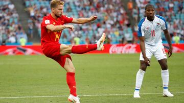 Soccer Football - World Cup - Group G - Belgium vs Panama - Fisht Stadium, Sochi, Russia - June 18, 2018 Belgium's Dries Mertens scores their first goal REUTERS/Francois Lenoir