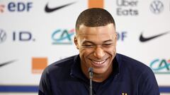 France's forward Kylian Mbappe reacts as he speaks during a press conference on the eve of the team's international friendly against Luxembourg, as part of their preparations for the UEFA Euro 2024 European football championships, in Longeville-les-Metz, eastern France, on June 4, 2024. (Photo by FRANCK FIFE / AFP)