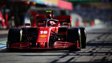 PORTIMAO, PORTUGAL - OCTOBER 23: Charles Leclerc of Monaco driving the (16) Scuderia Ferrari SF1000 in the Pitlane during practice ahead of the F1 Grand Prix of Portugal at Autodromo Internacional do Algarve on October 23, 2020 in Portimao, Portugal. (Photo by Peter Fox/Getty Images)