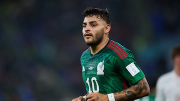 Alexis Vega de Mexico durante el partido Seleccion Nacional Mexicana (Mexico) vs Polonia, correspondiente al Grupo C de la Copa Mundial de la FIFA Qatar 2022, en el Estadio 974, Ras Abu Aboud, 22 de noviembre de 2022.