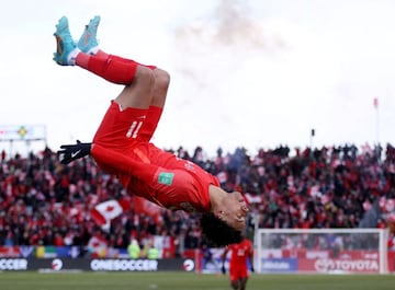 Soccer Football - World Cup - CONCACAF Qualifiers - Canada v Jamaica - BMO Field, Toronto, Canada - March 27, 2022 Canada's Tajon Buchanan celebrates scoring their second goal REUTERS/Carlos Osorio TPX IMAGES OF THE DAY