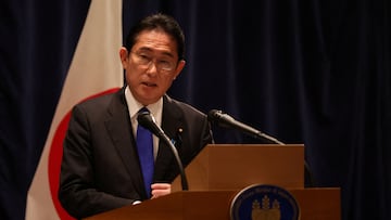 FILE PHOTO: Japan's Prime Minister Fumio Kishida speaks during a news conference following the US-Japan summit in Washington, U.S., January 14, 2023. REUTERS/Julia Nikhinson/File Photo