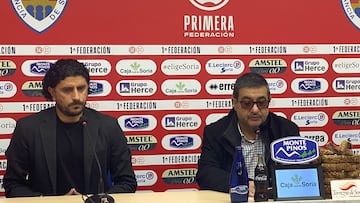 El ya exdirector deportivo del Numancia, Rubén Andrés, y el presidente Santiago Morales.