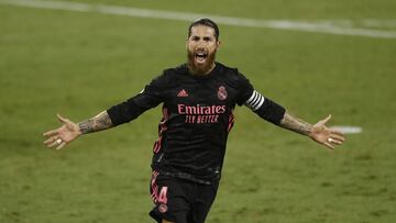 Sergio Ramos celebra su gol al Betis en el Villamar&iacute;n.