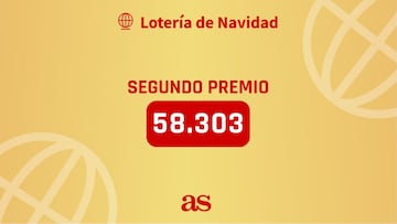 58303, segundo premio del sorteo de la Lotería de Navidad 2023.