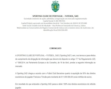 Palanca Trincão para el Barça