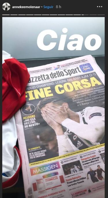Novia de Ligt del Ajax, reaccionó por eliminación de la Juventus
