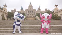 Tokyo 2020 Olympic Games mascot Miraitowa and Paralympic mascot Someity are pictured during their 'Make the Beat' tour in Barcelona, Spain, in this picture obtained March 13, 2020 from social media. Tokyo 2020/via REUTERS THIS IMAGE HAS BEEN SUPPLIED BY A