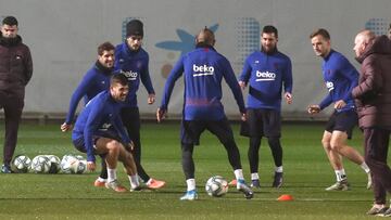 El Barcelona, durante un entrenamiento.