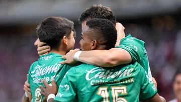 Jose Alvarado celebrates his goal 0-2 of Leon during the 11th round match between Guadalajara and Leon as part of the Torneo Clausura 2024 Liga BBVA MX at Akron Stadium on March 09, 2024 in Guadalajara, Jalisco, Mexico.
