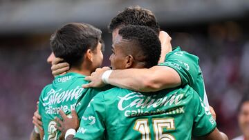    Jose Alvarado celebrates his goal 0-2 of Leon during the 11th round match between Guadalajara and Leon as part of the Torneo Clausura 2024 Liga BBVA MX at Akron Stadium on March 09, 2024 in Guadalajara, Jalisco, Mexico.