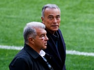 13/04/26 PREVIA CHAMPIONS LEAGUE CUARTOS VUELTA ATLETICO DE MADRID - BARCELONA ENTRENAMIENTO JOAN LAPORTA RAFAEL YUSTE