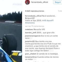 Alonso recuerda con añoranza los V10 en las redes sociales