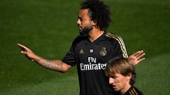 Real Madrid&#039;s Brazilian defender Marcelo attends a training session at Valdebebas Sport City in Madrid on September 27, 2019 on the eve of the Spanish League football match against Atletico Madrid. (Photo by PIERRE-PHILIPPE MARCOU / AFP)