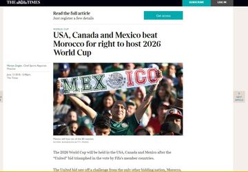 Estados Unidos, México y Canadá vencen a Marruecos para el derecho de organizar la Copa del Mundo 2026.