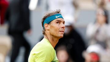 PARIS, FRANCE - MAY 29: Rafa Nadal of Spain celebrates after winning Felix Auger-Aliassime of Canada during the 2022 French Open at Roland Garros on May 29, 2022 in Paris, France. (Photo by Antonio Borga/Eurasia Sport Images/Getty Images)