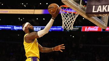 LOS ANGELES, CALIFORNIA - FEBRUARY 07: LeBron James #6 of the Los Angeles Lakers drives to the basket during the second half of a game against the Oklahoma City Thunder at Crypto.com Arena on February 07, 2023 in Los Angeles, California. NOTE TO USER: User expressly acknowledges and agrees that, by downloading and or using this photograph, User is consenting to the terms and conditions of the Getty Images License Agreement.   Harry How/Getty Images/AFP (Photo by Harry How / GETTY IMAGES NORTH AMERICA / Getty Images via AFP)