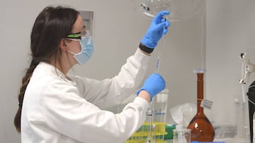 A chemist works at AstraZeneca's headquarters, after Prime Minister Scott Morrison announced Australians will be among the first in the world to receive a coronavirus disease (COVID-19) vaccine, if it proves successful, through an agreement between the government and UK-based drug company AstraZeneca, in Sydney, Australia, August 19, 2020. AAP Image/Dan Himbrechts via REUTERS ATTENTION EDITORS - THIS IMAGE WAS PROVIDED BY A THIRD PARTY. NO RESALES. NO ARCHIVE. AUSTRALIA OUT. NEW ZEALAND OUT