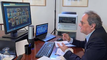 Quim Torra, presidente de Catalu&ntilde;a, durante la conferencia.