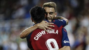 Chimy Avila (Osasuna) celebrates his goal which made it (0,1) La Liga match between CD Leganes vs Osasuna at the Municipal de Butarque stadium in Madrid, Spain, August 17, 2019 .