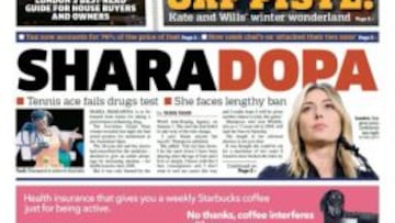 Portada de Metro del 8 de marzo de 2016 en la que se muestran muy cr&iacute;ticos con Mar&iacute;a Sharapova despu&eacute;s de que anunciase su positivo.