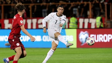 FILE PHOTO: Soccer Football - World Cup - UEFA Qualifiers - Group F - Armenia v Portugal - Vazgen Sargsyan Republican Stadium, Yerevan, Armenia - September 6, 2025 Portugal's Cristiano Ronaldo scores their fourth goal Photolure via REUTERS/Hayk Baghdasaryan/File Photo