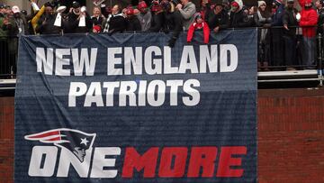 New England Patriots quarterback Tom Brady, head coach Bill Belichick, free safety Devin McCourty, and Defensive coordinator Matt Patricia hoist the Lombardi Championship trophies during Super Bowl LI victory parade in Boston, Massachusetts, U.S., February 7, 2017.  