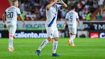 Arturo Alfonso Gonzalez celebrate this goal 1-4 of Monterrey during the 17th round match between Necaxa and Monterrey as part of the Torneo Clausura 2024 Liga BBVA MX at Victoria Stadium on April 28, 2024 in Aguascalientes, Mexico.