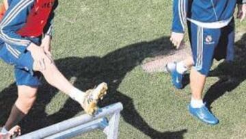 <b>COMPAÑERISMO. </b>Raúl y Ronaldo bromearon ayer al término del entrenamiento en Valdebebas.