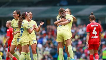 Janelly Farias celebrates her goal 1-0 of America during the game Club America (MEX) vs Bayer Leverkusen (GER) , Friendly match of Preparation at the Azteca Stadium, on July 15, 2022.

<br><br>

Janelly Farias celebra su gol 1-0 de America durante el partido Club America (MEX) vs Bayer Leverkusen (GER), Amistoso de preparacion en el Estadio Azteca, el 15 de Julio de 2022.