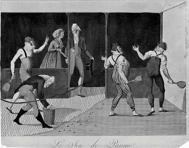 Ancestro de los deportes de raqueta en Europa.
Muy popular en el siglo XVIII en Francia (Jeu de Paume) y en Italia (Giocco della palla) con normas parecidas pero con diferencias sutiles entre ambos.
El juego consiste en devolver una bola por encima de una red, a la manera del tenis actual, y se practica en individual (1 contra 1) o en dobles (2 conta 2), pero también se jugaba 3 contra 3 y hasta 4 contra 4. La forma de contar los puntos (15,30,40 y juego), es la utilizada siempre en el tenis. El origen de esta forma de contar no esta claramente establecido.