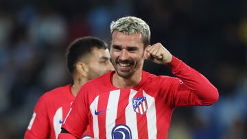 Soccer Football - LaLiga - Celta Vigo v Atletico Madrid - Estadio de Balaidos, Vigo, Spain - October 21, 2023 Atletico Madrid's Antoine Griezmann celebrates scoring their third goal and completes his hat-trick REUTERS/Isabel Infantes