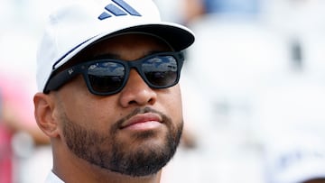 PALM BEACH GARDENS, FLORIDA - FEBRUARY 28: NFL Football Player Tua Tagovailoa looks on from the first tee prior to The Cognizant Classic in The Palm Beaches at PGA National Resort And Spa on February 28, 2024 in Palm Beach Gardens, Florida.   Douglas P. DeFelice/Getty Images/AFP (Photo by Douglas P. DeFelice / GETTY IMAGES NORTH AMERICA / Getty Images via AFP)