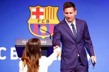 Messi, muy emocionado durante la rueda de prensa. 