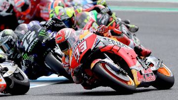 Repsol Honda MotoGP rider Marc Marquez of Spain races at the Australian motorcycle Grand Prix at Phillip Island on October 27, 2019. (Photo by GLENN NICHOLLS / AFP) / -- IMAGE RESTRICTED TO EDITORIAL USE - STRICTLY NO COMMERCIAL USE --