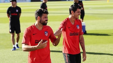 Diego Costa y Morata, en un entrenamiento del Atlético.