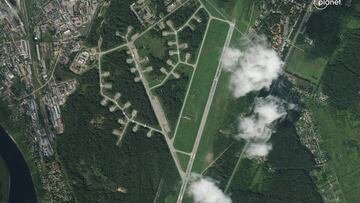 A satellite image shows the air base in Pskov, after what Kyiv confirmed to have been a Ukrainian drone attack, in Russia, August 31, 2023. Planet Labs PBC/Handout via REUTERS  THIS IMAGE HAS BEEN SUPPLIED BY A THIRD PARTY. NO RESALES. NO ARCHIVES