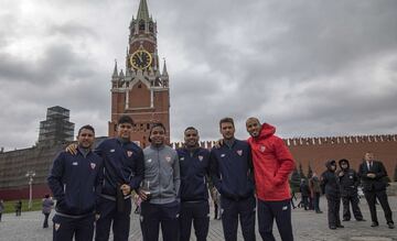 Sevilla players pose on Moscow's Red Square.