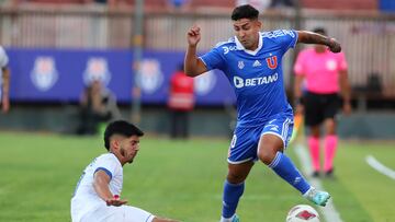 Futbol, Universidad de Chile vs Huachipato.
Fecha 1, campeonato Nacional 2023.
El jugador de Universidad de Chile Jeisson Vargas, derecha, juega el balon contra Huachipato durante el partido por la primera division disputado en el estadio Santa Laura.
Santiago, Chile.
23/01/2023
Jonnathan Oyarzun/Photosport
Football, Universidad de Chile vs Huachipato.
1st date, 2023 National Championship.
Universidad de Chile’s player Jeisson Vargas, right, play the ball against Huachipato during the first division match held at Santa Laura stadium.
Santiago, Chile.
01/23/2023
Jonnathan Oyarzun/Photosport