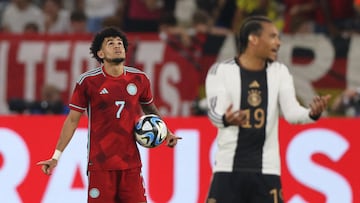 Luis Díaz celebrando su gol con la Selección Colombia en la victoria 0-2 sobre Alemania en partido amistoso disputado en Gelsenkirchen.