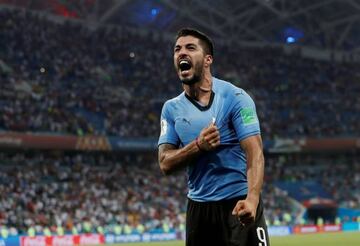FILE PHOTO: World Cup - Round of 16 - Uruguay vs Portugal - Fisht Stadium, Sochi, Russia - June 30, 2018 Uruguay's Luis Suarez celebrates after the match.