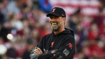 Soccer Football - Pre Season Friendly - Liverpool v RC Strasbourg - Anfield, Liverpool, Britain - July 31, 2022 Liverpool manager Juergen Klopp reacts REUTERS/Peter Powell