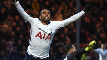 Lucas Moura celebra su primer gol con el Tottenham.