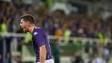 FLORENCE, ITALY - OCTOBER 27: Fiorentina's Foward Luka Jovic celebrate after scoring a goal during the Uefa.Conference League soccer match between Acf Fiorentina vs Basaksehir Fk at Stadium Artemio Franchi Stadium in Florence, Italy, 27 October 2022 (Photo by Carlo Bressan/Anadolu Agency via Getty Images)