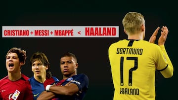 Es una albsoluta locura: la comparativa de Haaland frente a Messi, Cristiano o Mbappé...