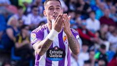 Sergio Leon of Real Valladolid CF celebrates his goal during a match between Getafe CF v Real Valladolid CF as part of LaLiga in Madrid, Spain, on October 1, 2022. (Photo by Alvaro Medranda/NurPhoto via Getty Images)