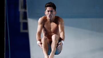 Saint-denis (France), 10/08/2024.- Randal Willars Valdez of Mexico in action during the Men's 10m platform final of the Diving competitions in the Paris 2024 Olympic Games, at the Paris Aquatics Centre in Saint Denis, France, 10 August 2024. (Francia) EFE/EPA/TOLGA AKMEN